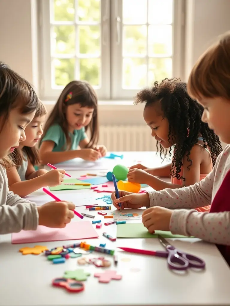 A photo of children participating in a heritage education workshop, learning about local history and traditional crafts.